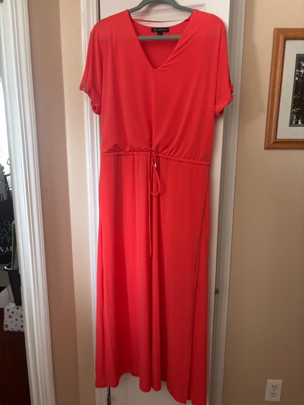 INC International Concepts Coral Drawstring V-Neck Maxi Dress r Open to Offers